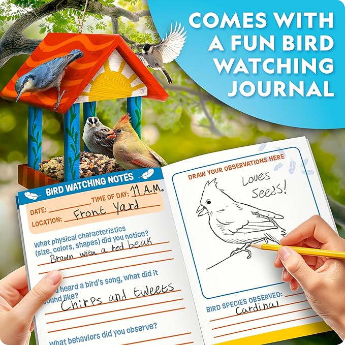 National Geographic Build Your Own Bird Feeder Craft Kit for Kids 6+ – DIY Wooden Feeder Craft with Paints, Brush, Bird-Watching Journal & Educational Poster for Kids, Outdoor Crafts, Bird Watch Kit
