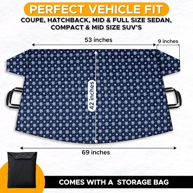EcoNour Car Windshield Cover for Ice and Snow | Windshield Cover |600D Polyester Car Cover for Snow|Water, Heat & Sag-Proof Car Windshield Snow Cover|Winter Windshield Covers|Medium 69"x42"