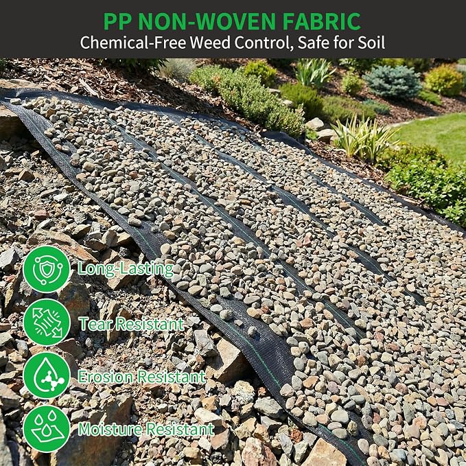 HOOPLE 4 ft x 100 ft Weed Barrier Landscape Fabric, 3.2 oz Heavy Duty Woven Geotextile Ground Cover, Water Permeable Garden Fabric for Gravel, Mulch & Driveway Base