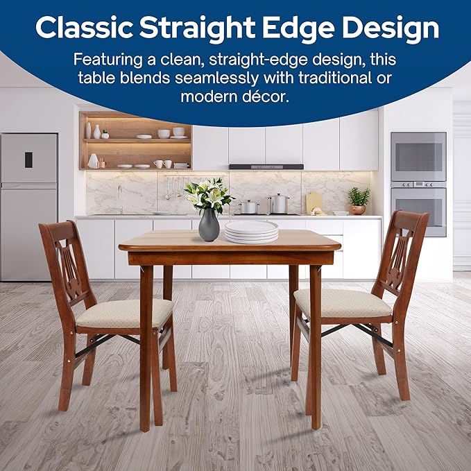 Stakmore Classic Straight Edge Square Folding Card Table 32x32 - No Assembly Wooden Foldable Card Table, Bridge, Board Game, Steel Mechanism, Folding Legs, Space-Saving, Fruitwood Frame