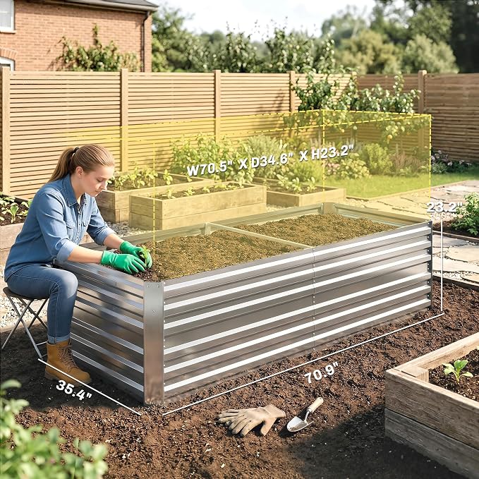 Outsunny Galvanized Raised Garden Bed Kit with Reinforcing Bars, Large and Tall Metal Planter Box for Vegetables, Flowers and Herbs, 6' x 3' x 2', Silver