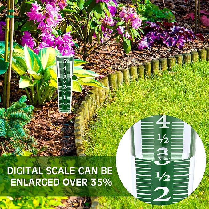 Yexiya 4 Pcs 5 Inch Capacity Rain Gauge Outdoor Easy to Read Acrylic Rain Gauges Measure and Monitor Precipitation Magnifying Scale and Numbers for Garden Yard Field Lawn (Green)