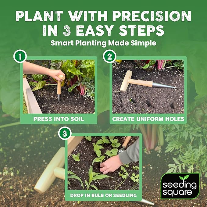 Seeding Square + Pokey Planter Bundle – Seed Spacing Template with Dibber Tool for Easy Planting, Garden Layout & Seed Starting System