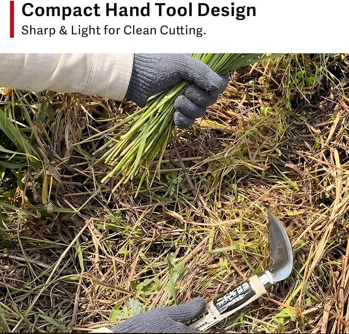 Japanese Stainless Weeding Sickle, HOUNEN Molybdenum Steel Garden Tool for Weed Removal, Scraping and Rust Resistant Outdoor Use
