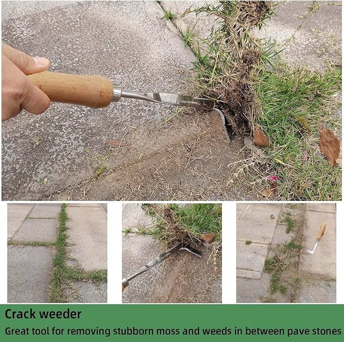 Crack Weeder, Stainless Steel Crevice Weeding Tool, L-Shaped Side-Walk Weed Puller Spatula, Efficient Manual Weeder for Sidewalk, Paver, Narrow and Wall Gaps