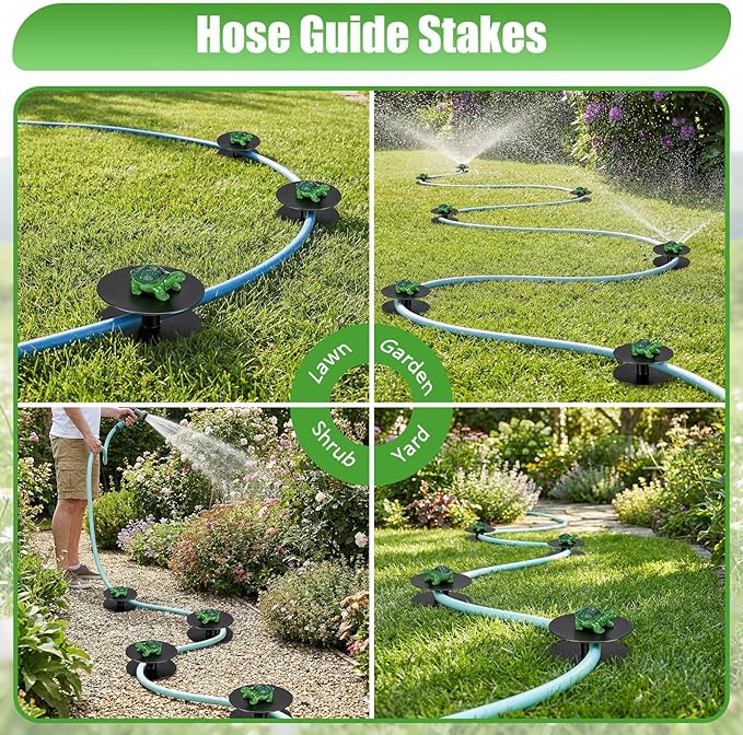 6 Pcs Turtle Garden Hose Guide Stakes, 8.7" Heavy Duty Cast Iron Hose Guide for Garden, Metal Water Hose Guide, Rustproof Decorative Hose Guides for Outside Flower Beds, Lawn & Plant Protection