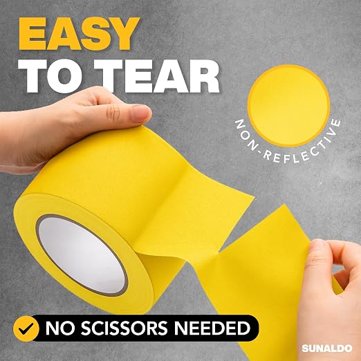 Gaffers Tape Heavy Duty, Easy to Rip, Residue-Free Professional Grade Floor Tape for Electrical Cords, Matte Finish Non Reflective, Weather Resistant (1, Yellow, 3" x 30 Yards)