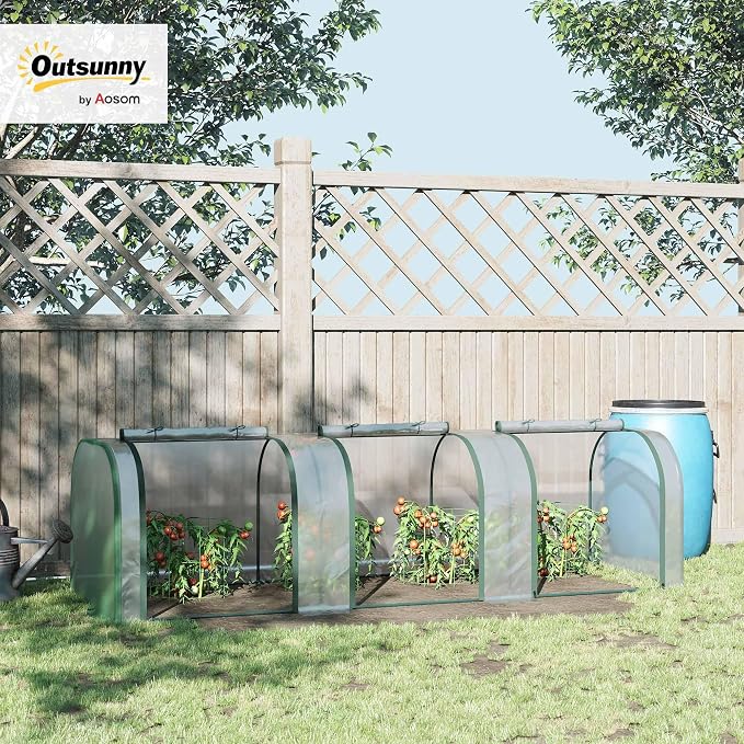 Outsunny 10' x 3' x 2.5' Mini Greenhouse, Portable Tunnel Green House with Roll-Up Zippered Doors, UV Waterproof Cover, Steel Frame, Clear