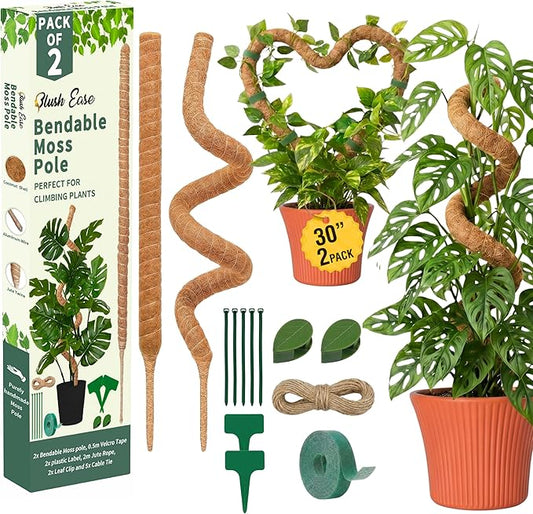 30 Inches Bendable 2 Pack Moss Pole Monstera Plant Support Stakes - Moss Poles for Climbing Plants, Plant Stakes for Indoor Plants - Coco Coir Pole Moss Stick for Monstera, Pothos.