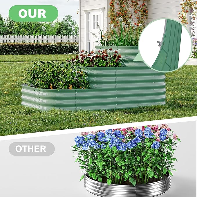 Garvee Galvanized Raised Garden Bed - 61x42x31 in Outdoor Planter Box for Vegetables, Herbs, Flowers. Modular 3-in-1 Raised Garden Beds Outdoor with Open Base, Garden Box for Deep Root Growth, Green