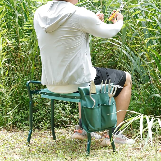 Garden Kneeler and Seat w/Thicken Wide Seat,Tool Pouch,Foldable Gardener Stool Bench, Gifts for Women Men Seniors Gardeners