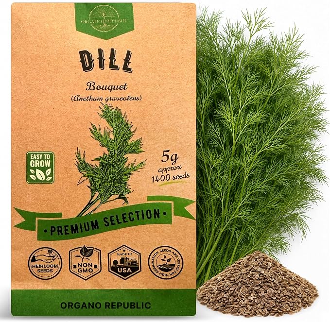 Organo Republic Dill Bouquet Seeds Pack 5 G - Over 1,400 Non-GMO Heirloom Dill Seeds for Planting Herbs in Individual Seed Packet, Herbs Seeds for Planting Home Garden Indoor & Outdoor Gardening