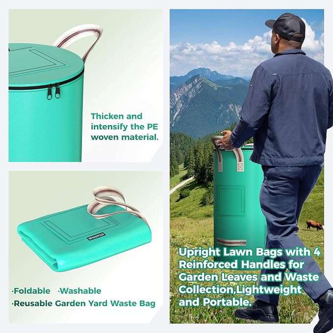 Compost Bins Outdoor 32 Gallon Reusable Garden Yard Waste Bag Breathable Thickened Foldable with 4 Handles for Leaf Compost Collection