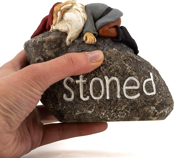 Top Collection Stoned Gnome - Hand Painted Gnome Lying Sleeping on Stone Sculpture - 4.75-Inch Adorable Funny Fantasy Collectible Figurine