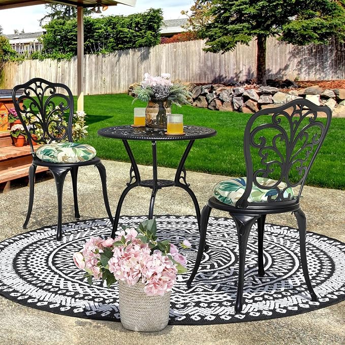 DYTXIII Set of 2 Outdoor Round Chair Cushions 15"x15"x4" with Ties, Water Repellent Tufted Bistro Seat Cushions, Thick Patio Chair Pads for Bar Stool, Garden & Dining Furniture - Lush Leaf Green
