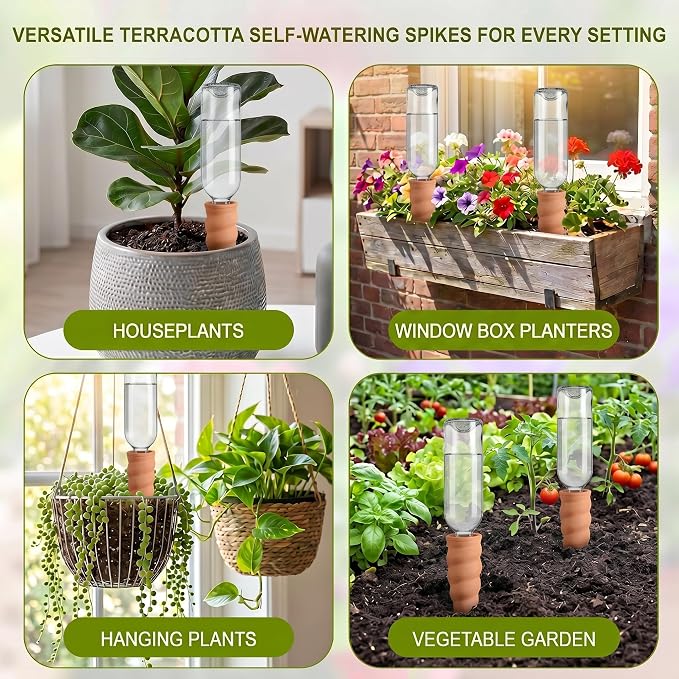 Terracotta Watering Spike Set, 6 Pcs Self Watering Planter Insert, Automatic Plant Watering Devices for Vacation Care, Garden/Office/Outdoor/Indoor Plant Decoration