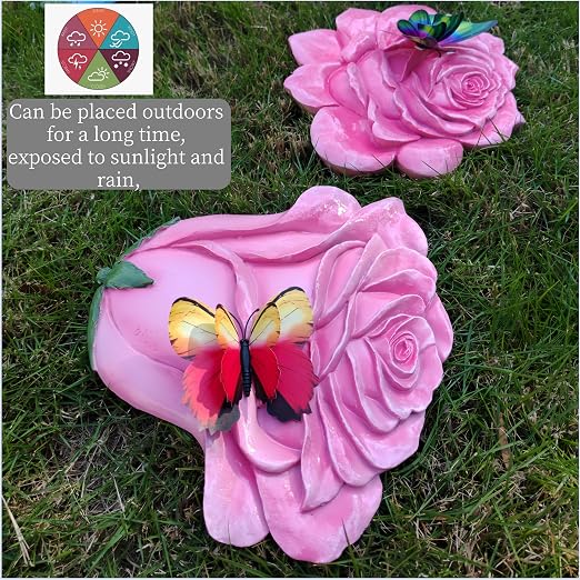 Garden Stepping Stones Outdoor Walkway – Resin Rose Flower Pavers for Path, Lawn & Backyard -Walkway Sculpture Yard Art,Rose Ornament as a for Loved Ones – Set of 2, Pink