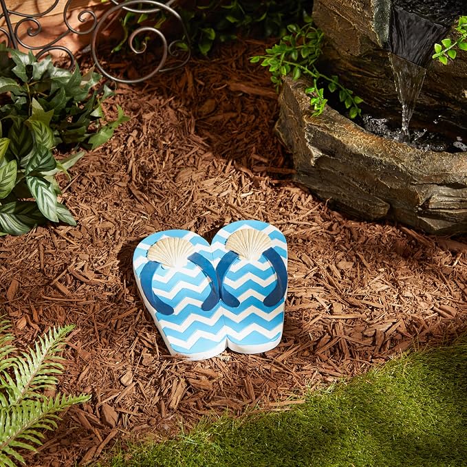 DII Cement Stepping Stone Collection Decorative Colorful, 9x9.5, Seashell Flip Flops