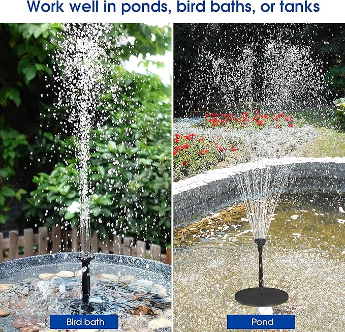 Biling 6.5W Solar Fountain for Bird Bath, DIY Solar Water Pump with 3000mAh Battery Backup Work All Day, 5ft Tubing 5 Nozzles for BirdBath, Small Pond, Fish Tank and Hydroponics