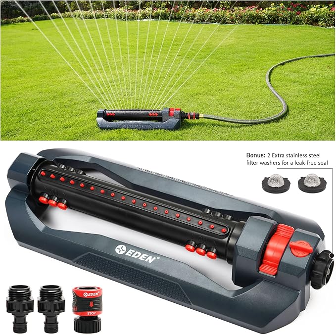 Eden 96212 Turbo Oscillating Sprinkler | Covers Up to 4,400 sq. ft.,18 Precision Nozzles,Adjustable Range,Flow Control,Triple Nozzle Width Switches,Turbo Drive Motor,Quick Connect Bundle,(Pack of 12)