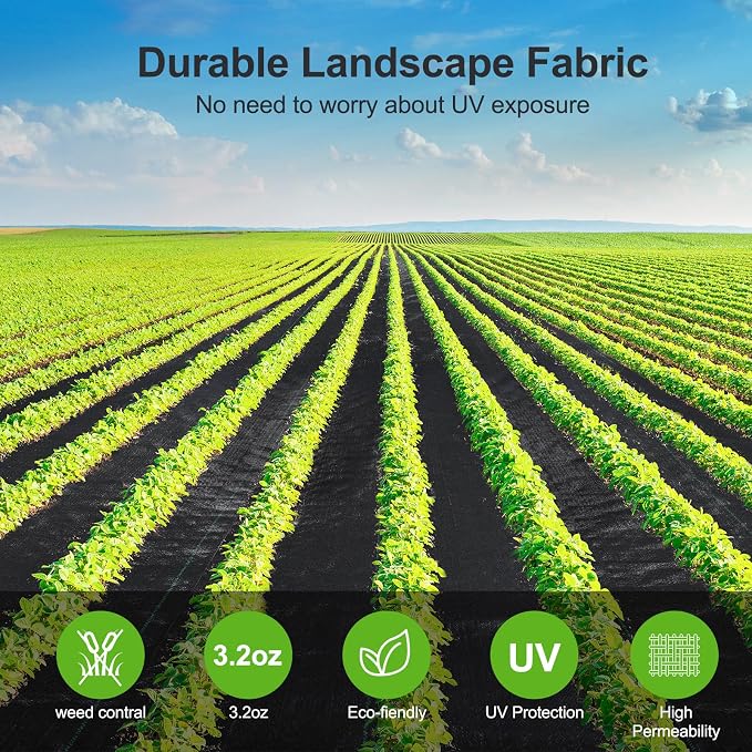 Jevrench 3.2oz Weed Barrier Landscape Fabric Heavy Duty, 4ft x 100ft Premium Garden Landscaping Fabric, Ground Cover Weed Control Fabric Outdoor Weed Mat Garden Lawn Fabric