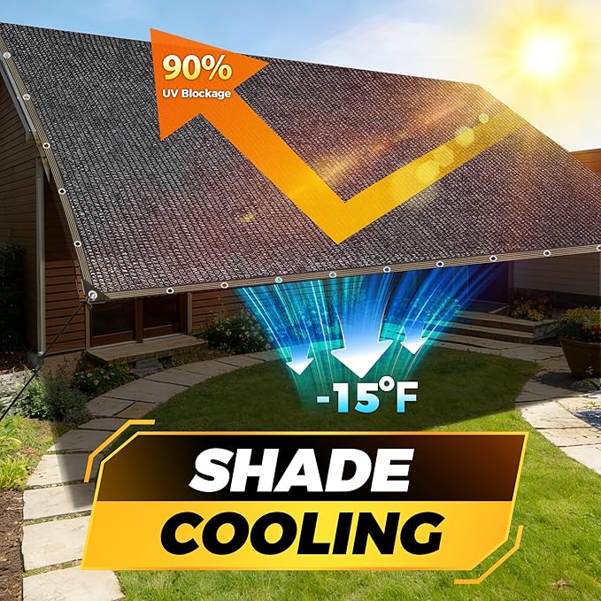 JOJOLEE 90% Sun Shade Cloth, 10x20FT Shade Net Mesh Tarp with Grommets, Black Sunblock Cover for Outdoor Patio Plants, Pergola, Greenhouse, Chicken Coop, Backyard, Balcony