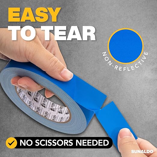 Gaffers Tape Heavy Duty, Easy to Rip, Residue-Free Professional Grade Floor Tape for Electrical Cords, Matte Finish Non Reflective, Weather Resistant (1, Blue, 1" x 30 Yards)