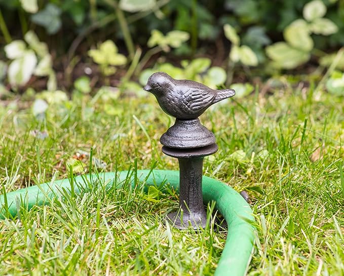 Abbott Collection Hose Guide Stake with Bird - Cast Iron, Brown (11.5" H)