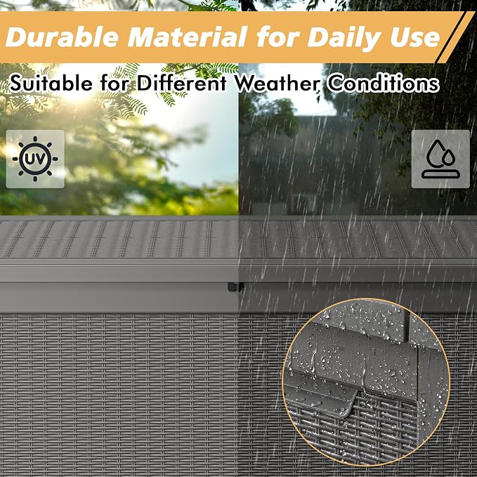 Fancyango 280 Gallon Outdoor Deck Box Waterproof, Large Storage Box for Patio, Resin Storage Bench Lockable for Garden Tools, Package Delivery, Grey