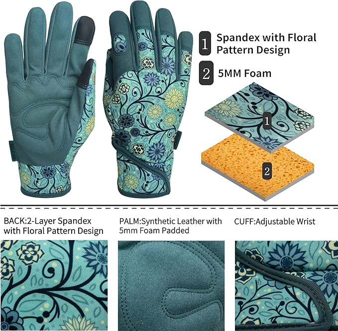 Gardening Gloves,Women Yard Work Garden Glove,Gifts | Thorn Proof,Puncture Resistant,Touchscreen,Gift,Leather,Spandex