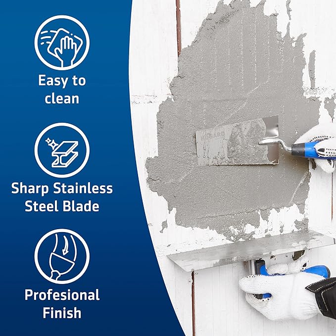 7" Margin Trowel Premium | Made of Stainless Steel | Flat Masonry Hand Trowel Tool with Soft Grip Handle | The Best Bucket Trowel Concrete Tool.