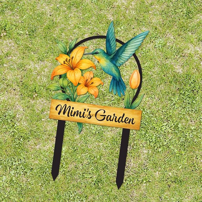 Personalized Metal Yard Sign for Mother's Day, Bird & Flower Design, Gift for Garden Lovers, Metal Sign, Garden Decor