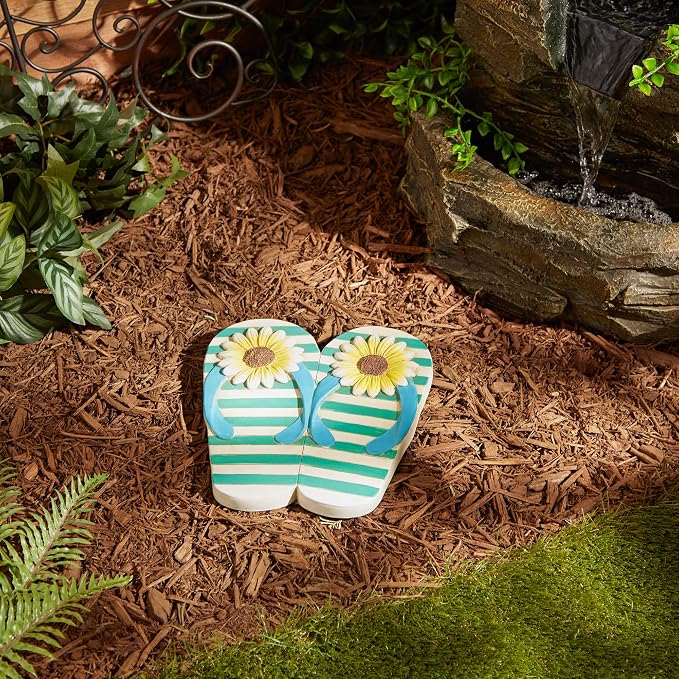 DII Cement Stepping Stone Collection Decorative Colorful, 9x9.5, Sunflower Stripe Flip Flops