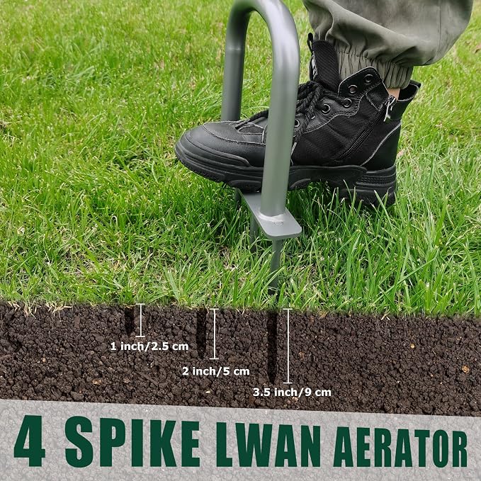BARAYSTUS Manual Lawn Aerator for Compacted Soil Aerating - Height Adjustable Handheld Spike Aerator with 4 Steel Tines