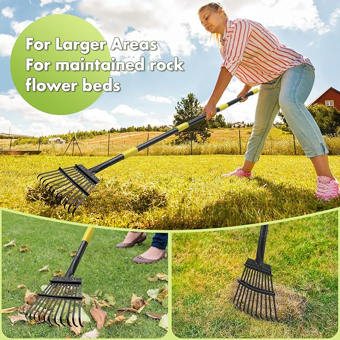 Rake for Leaves, Heavy Duty Small Leaf Rakes for Lawns & Yard with 78” Length 8.5” Width 11 Metal Tines, Lightweight Gardening Rake for Women Men Kids for Shrub,Grass,Mulch