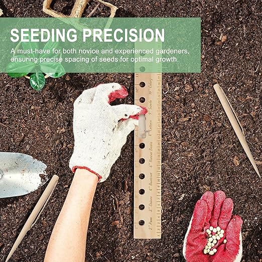 Spacer Tool Seeder Planting Ruler – Seeding Spacing Ruler Template with Plant Dibble, Precise Planting for Vegetable, Garden, Yard, Wooden with Holes