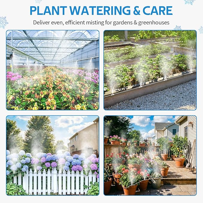 homenote Misting Cooling System, 59FT (18M) Misting Line + 16 Brass Mist Nozzles + Brass Adapter(3/4") Misters for Outside Patio Cooling Garden Greenhouse Watering