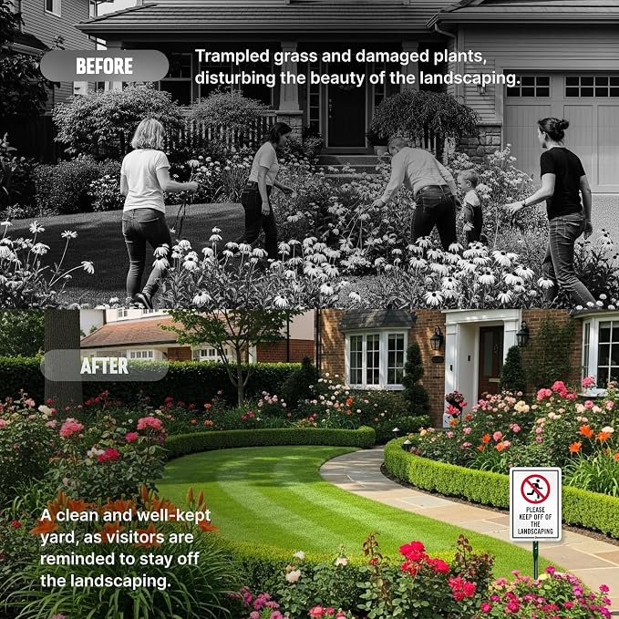 SmartSign 10 x 7 inch “Please Keep Off Of The Landscaping” LawnPuppy Yard Sign and 18 inch Stake Kit, 40 mil Laminated Rustproof Aluminum, Red, Black and White, Set of 1