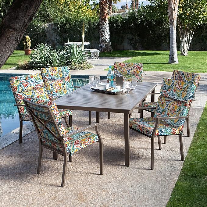 DYTXIII Outdoor High Back Chair Cushions Set of 2, 44"x22" Water Repellent Patio Seat Cushions with Elastic Sponge, All Weather Chair Pads for Rocking, Dining Chairs, Patio Furniture - Paisley Multi