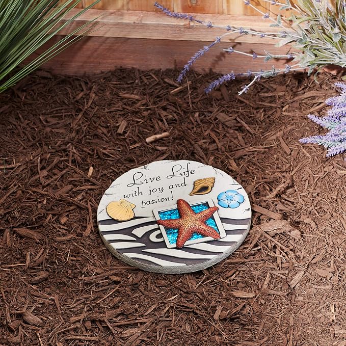 Zingz & Thingz Outdoor Garden Collection Colorful Stepping Stone, 10x10x1, Live Life with Joy & Passion