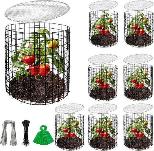 Adnee 8 Pack Wire Plant Protector with Cover-12" x 11" Detachable Plant Protector Metal Plant Cages-Garden Plant Cages for Flower Vegetable to Keep Animals Out