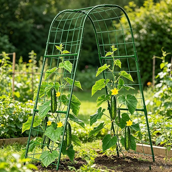 Cucumber Trellis for Raised Bed, U-Shape Garden Trellis for Climbing Plants Outdoor, Metal Arch Plant Support, Vegetables Trellis for Squash Grape Pea Bean Vines Flower (WxH=15.7x47inch)