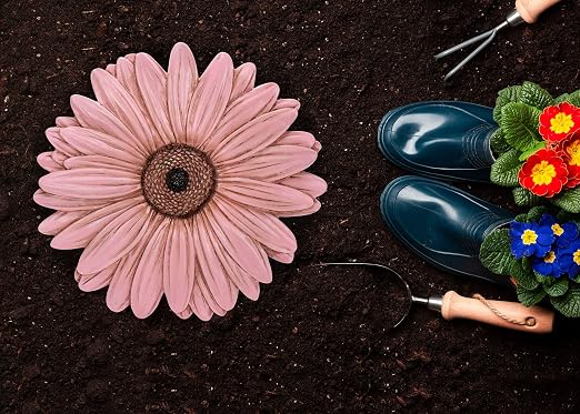 NAT & Jules Gerbera Daisy Flower Shaped Dimensional Indoor Outdoor 12 inch Cast Resin Decorative Garden Stepping Stone, Patio, Walkway Sculpture Yard Art, Pink