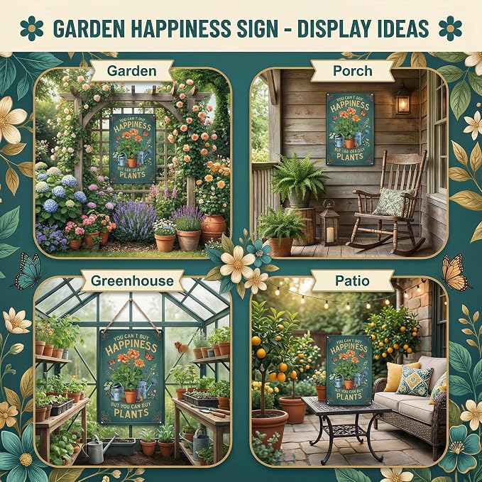 Funnysign Garden Gifts You Can't Buy Happiness But You Can Buy Plants Vintage Tin Sign for Home Garden Patio Yard Decor 8 X 12 Inch(3982)