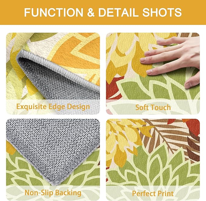 Colorful 5x8 Outdoor Area Rug Washable Multicolored Patio Rug Tropical Botanical Floral Chenille Waterproof Outdoor Carpet for Living Room, Deck, Backyard, Porch, Orange