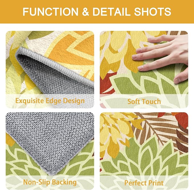 Arenarug 2x3 Colorful Washable Small Rug Tropical Botanical Modern Floral Indoor Chenille Door Mat Carpet Non Slip for Patio, Entry Way, Entrance, Porch, Orange