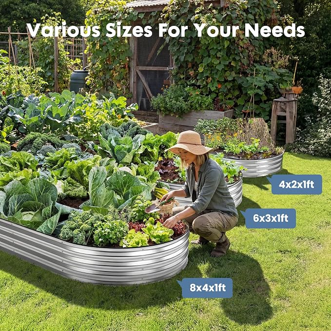 DUMOS Galvanized Raised Garden Bed, 6x3x1ft Outdoor Metal Planter Box, Heavy-Duty Planter Raised Bed for Vegetables Herbs Flowers, Oval Rustproof Flower Beds for Backyard Patio, Open Bottom