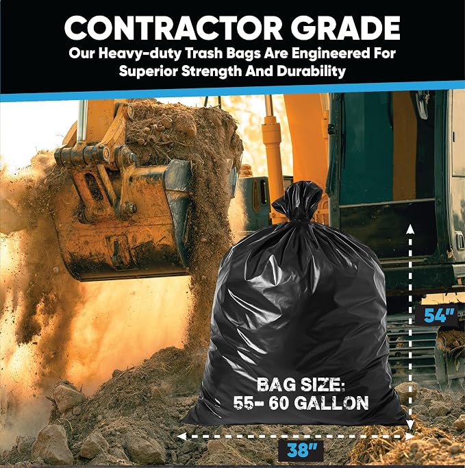 Contractor Garbage Bags 55 Gallon | 32 Trash Bags | Heavy Duty | Black ContractorLarge 55-60 Gallon Trash Bags Heavy Duty Liners, Extra Large Trash Liners Construction, Industrial Bag