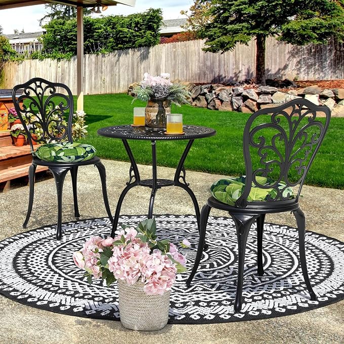 DYTXIII Set of 2 Outdoor Round Chair Cushions 15"x15"x4" with Ties, Water Repellent Tufted Bistro Seat Cushions, Thick Patio Chair Pads for Bar Stool, Garden & Dining Furniture - Jungle Leaves