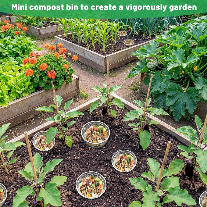 UNIFAMILY 4pack Inground Worm Composting Bin, Stainless Steel Outdoor Compost Bin with Handle, Worm Composter, Worms Bins for Composting Recycling Kitchen Food Waste